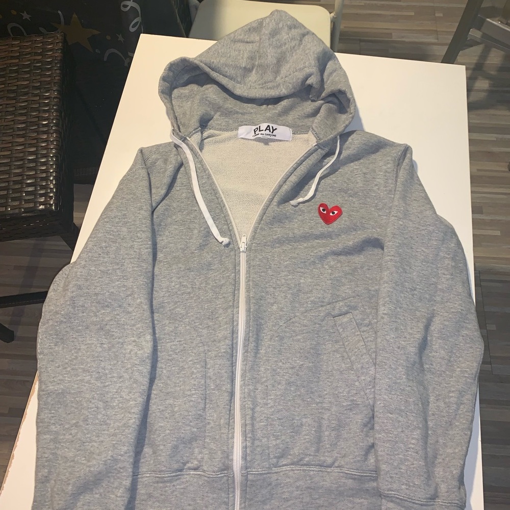 Comme des Garçon Play hoodie grey zip up